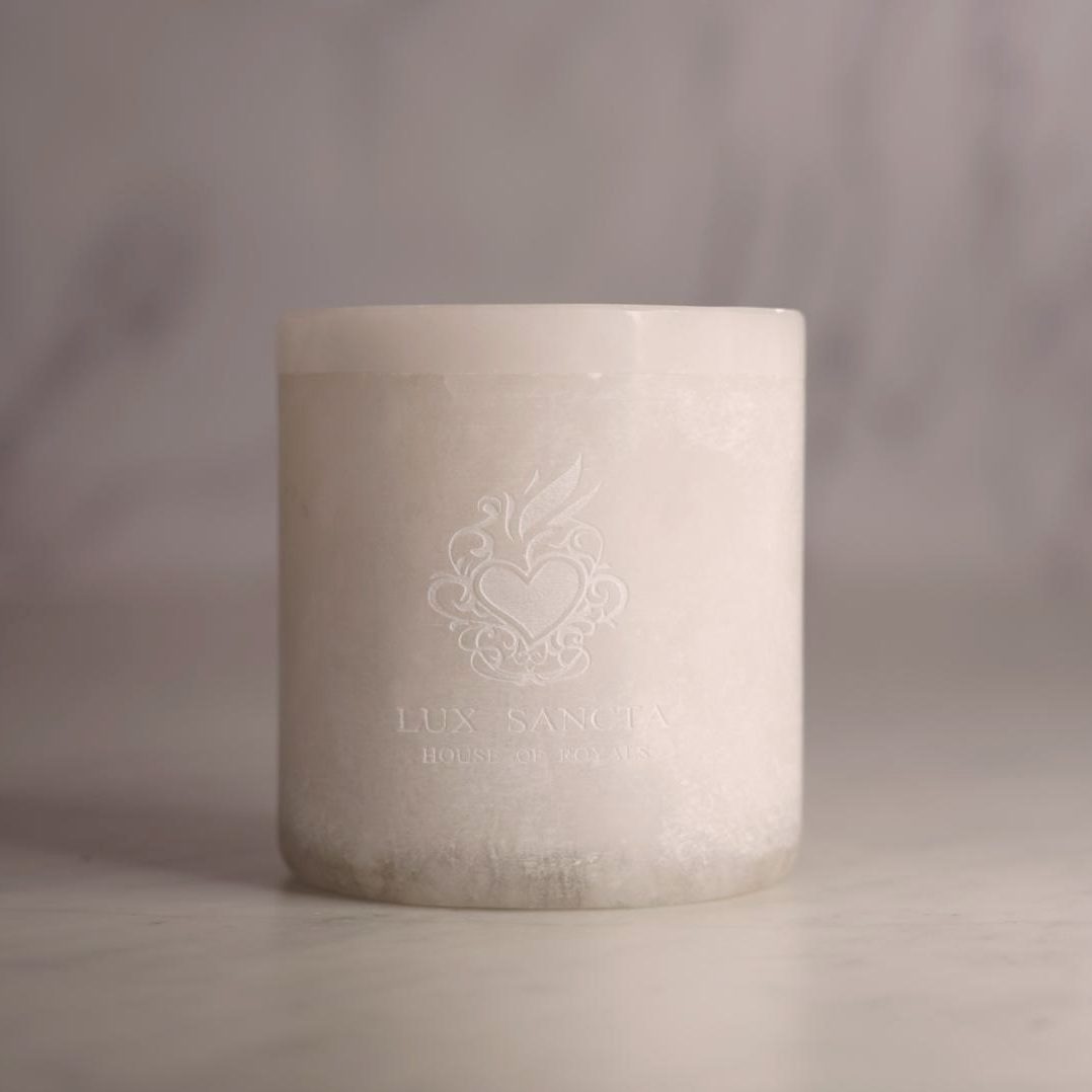 Lux Sancta Raw Alabaster Prayer Candle & Handpoured 100% Beeswax Insert